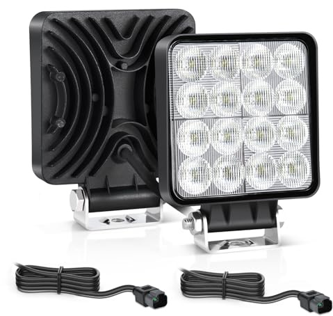 Fxlpower 2 Stück 48W LED Flutlicht Arbeitsscheinwerfer mit 1-Meter DT-2-Kontakt Kabel 12-80V, IP67 Offroad led Scheinwerfer, Rückfahrscheinwerfer für Baufahrzeuge, Landwirtschaftsfahrzeuge, Trecker