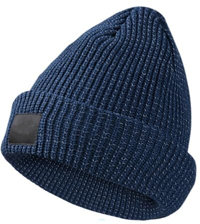 Cmeilau Flex Beanie reflekterande mössa för kvinnor män, varm reflekterande stickad mössa för vintern, tjock, köldbeständig plyschmössa för utomhussporter, blå, L