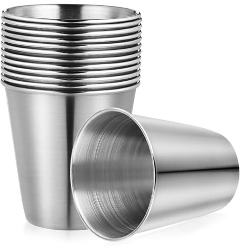 BUGUUYO 12 Stück Edelstahl Schnapsgläser 70 Ml Bruchsicher Tragbar Für Camping Outdoor Bar Wiederverwendbare Kleine Becher Für Whisky Wodka Und Saft