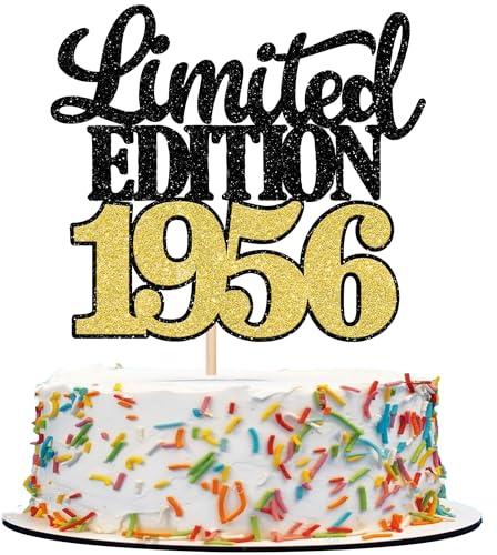 1 Stück Limited Edition 1956 Tortendeko Glitzer 70th Glitzer Kuchen Deko Prost auf 70 Jahre 70 & Fabelhaft Cake Topper für Männer und Frauen Geburtstag Party Kuchen Dekoration Schwarz Gold
