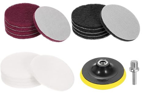 sourcing map 15 Stück 10,2 cm Nylon-Reifen-Scheuerschwamm, Körnung 400/800/2000, Scheuerschwämme, Reifen und Schlaufe, Oberflächenbehandlung, Bohrer, Scheuerscheibe, Grau/Rot/Weiß