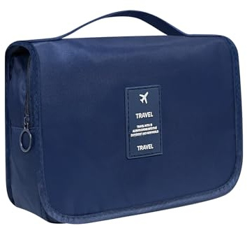 Trousse de Toilette de Voyage, Trousse à cosmétiques Suspendue pour Femmes et Hommes, pour Organiser Les Accessoires personnels, Accessoires de Voyage avec Crochets, Bleu Marine