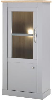 Furn.Design Vitrine in grau und Artisan Eiche Landhaus, Vitrinenschrank 68 x 142 cm, Rideau