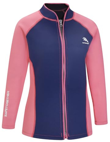 Fldy 2 mm våtdräkt topp för kvinnor långärmad termisk jacka simning snorkling dykning surfing topp blå och rosa 3XL
