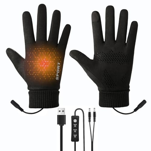 Nircho USB-Beheizte Handschuhe für Damen und Herren, Touchscreen Beheizte Handschuhe, 3 Einstellbare Temperaturstufen, Winddichte Sporthandschuhe für Laufen, Fahren, Radfahren, Wandern (Schwarz)