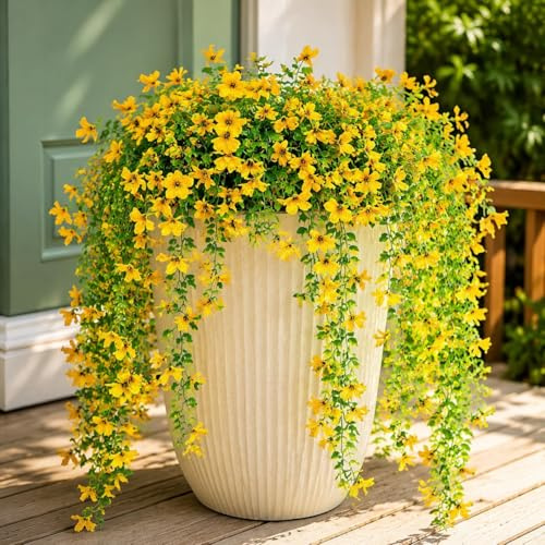Aisamco 4 Pcs UV Resistant Hanging Flowers Outdoor | Faux Silk, Eucalyptus Leaves, Outside Planter, Porch Patio Balcony, Yard Decor, Fake Vines, Wreath Alternative, Evergreen