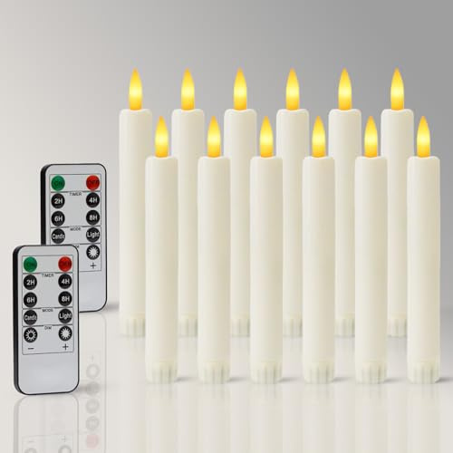 Dixmas LED Stabkerzen 12er batteriebetriebene Flammenlose Kerzen 16 cm | Flackernde Flamme LED-Kerzen mit Zwei Fernbedienung für Weihnachten, Halloween Deko