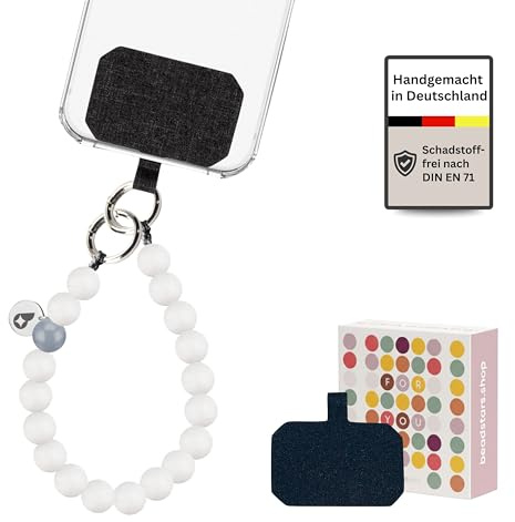 beadstars® Handykette kurz aus Holzperlen | Universal Handyanhänger für alle Smartphones | Handmade in Germany | kompatibel mit iPhone, Samsung u.a. | ideal als Geschenke für Frauen (Snowdrop)