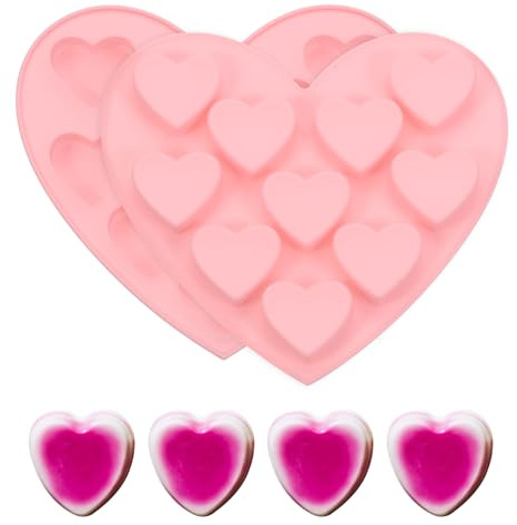 PATIKIL Molde De Silicona En Forma De Corazón, Molde De Chocolate De Corazón 3D No Pegajoso Moldes De San Valentín Para Hornear, DIY, Manualidades, Caramelo, Jabón - 2 Piezas (Rosa)