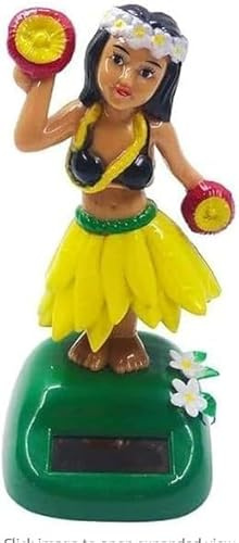 Dwang Yellow Solar Powered Hula Dancing Figures Decoration Swinging Hawaiian Car Dashboard Ornaments for Car Interior Home Party Decor