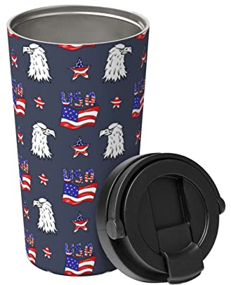 Mug Isotherme Avec Poignée Motifs Américains Sans Couture Tasse À Café Réutilisable Avec Couvercle Mug De Voyage, Pour Thé, Café, Boissons Chaudes Et Froides, 17Oz