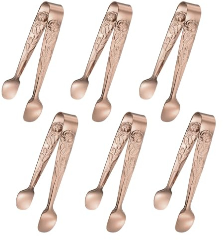 M METERXITY 6-Pack Mini Serving Tongs 4.1 Inch, Rose Gold | 304 Stainless Steel, Mini Sugar Cube Ice Tongs, for Tea and Coffee Party/Outdoor, Small U-shaped Metal Accessories