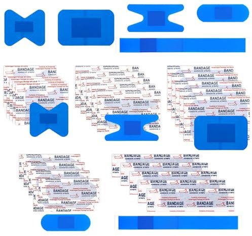 100pcs Multishape Plasters Waterproof Adhesive Bandages, Flexible & Breathable Latex-Free Wound Protection Patches Metal Detectable Adhesive Bandages for Food Service Industry Use