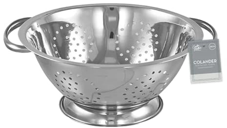 Stainless Steel Colander – Silver, 28cm | Large Metal Kitchen Colander with Handles | Durable Pasta – Rice & Vegetable Strainer | Heavy-Duty Food Strainer Colander Drainer