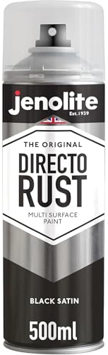 JENOLITE Directorust Black Spray Paint for Metal 500ml Aerosol Satin Finish | Direct To Rust Spray Paint - All-In-One Multi Surface Spray Paint for Metal, Wood, Plastic, Ceramic
