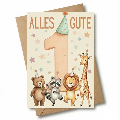 MAVANTO Geburtstagskarte 1. Geburtstag mit Umschlag - Glückwunschkarte für Mädchen & Junge zum ersten Geburtstag