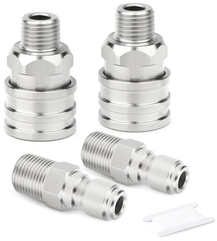 MEANLIN 4PCS Kit raccords tuyau nettoyeur haute pression acier inoxydable 304, raccord rapide mâle 1/4 BSP, connecteur eau haute pression pour nettoyeurs