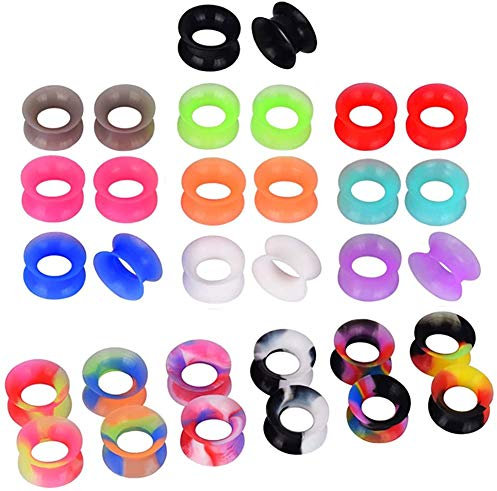 Longbeauty 32er Set Silikon Flesh Tunnel Plugs Körperpiercing Earrings Set 10mm