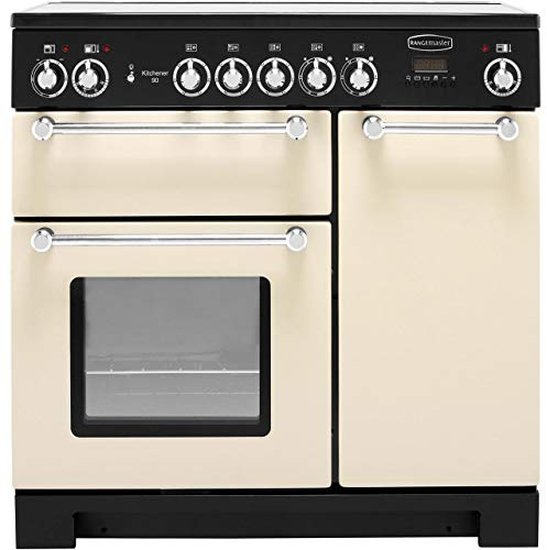Rangemaster Kitchener KCH90ECCR/C 90cm wide Electric Range Cooker with Ceramic Hob - Cream/Chrome - A/A Rated
