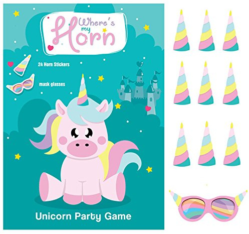 Happium Partyspiele für Kinder, Einhorn-Horn anstecken, Partyzubehör, Gastgeschenke für Mädchen, Einhorn-Spielset, Schwanz anstecken, Partyspiele für Geburtstage,für Kinder
