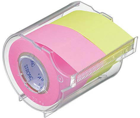 Yamato Memoc Roll Tape, Extra Sticky Self-Stick Memo Paper Tape, with Tape Dispenser, 25mm x 10m, 2-Color Set, Pink & Yellow, 1 ea. (PRK-25CH-RL)