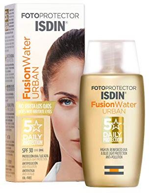 ISDIN Fotoprotector Isdin Fusion Water Urban Spf 30, Protector Solar Facial Uso Diario, Textura Ultraligera, Anti Polución, Protección Uva, Luz Azul, 50 ml