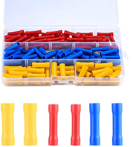 120 Pcs Insulated Straight Wire Terminal Connectors, Butt Splice Connectors, Automotive Cable Crimp Terminals, Electrical Butt Crimp Connectors(Blue, Red, Yellow)