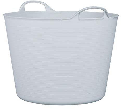 RED HOG Gartenkorb Kunststoff 42L Griffe Haltbarkeit: 120 kg Flexi Bag Wäschekorb Rund Behälter für Haus, Garten, Gebäude, Superstark, Mehrzweck, Verstärkungsrippen, Rissbeständig, Weiß