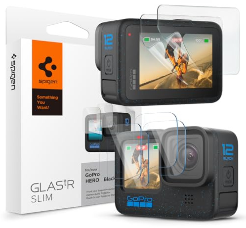 Spigen Schutzfolie [6 Stück] für GoPro Hero 12, Hero 11, Hero 10, Hero 9 | Black, (4 Stück Hartglas Objektivschutzfolie + 2 Stück Displayschutzfolie), Kristallklar, Hochauflösend, Kratzfest