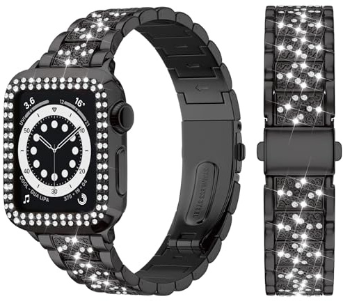 wutwuk Kompatibel mit Apple Watch Armband 40mm 42mm 41mm 44mm 45mm 38mm 46mm, Damen Strass Metall Armbänder mit Glitzer Gehäuse Bling Diamant Ersatzarmband für iWatch Series 11 10 9 8 7 SE 6 5 4 3 2 1