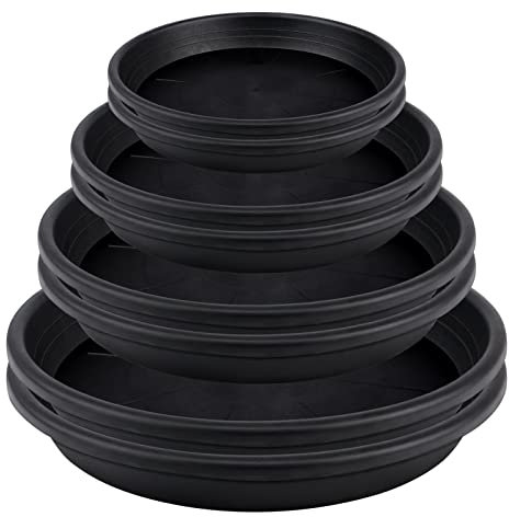 doesnotapply 8 Pack Plant Saucer Plastic Plant Pot Tray Round Plant Drip Tray Heavy Duty Plant Saucers Black Flower Pot Saucers for ​Indoor Outdoor Garden（15cm+19cm+22cm+25cm）