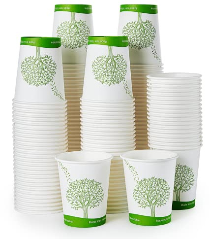 ECOLipak 300 Count Compostable Paper Cups, 8 oz Biodegradable Disposable Paper Coffee Cups with PLA Lined, Eco-friendly Hot Drinking Cups for Party, Picnic,Travel,and Events