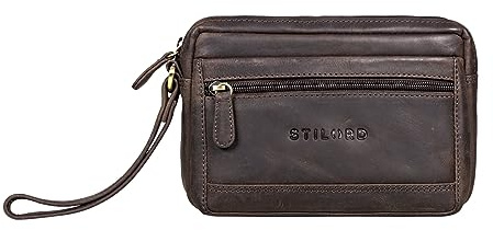 STILORD “Pax” Borsa da Polso Uomo in Vera Pelle Borsetta a Mano Borsa da Uomo in Pelle Borsa Organizer da Viaggio Pochette Vintage Colore:marrone scuro