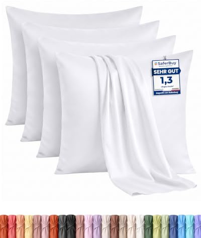 Utopia Bedding Kissenbezug 40x40 4er Set, kopfkissenbezug 40x40 Weiß | Weich 100% Mikrofaser Kissenhülle , OEKO-Tex-zertifiziert, knitterfreie und farbechte kissenbezüge 40x40 mit Hotelverschluss