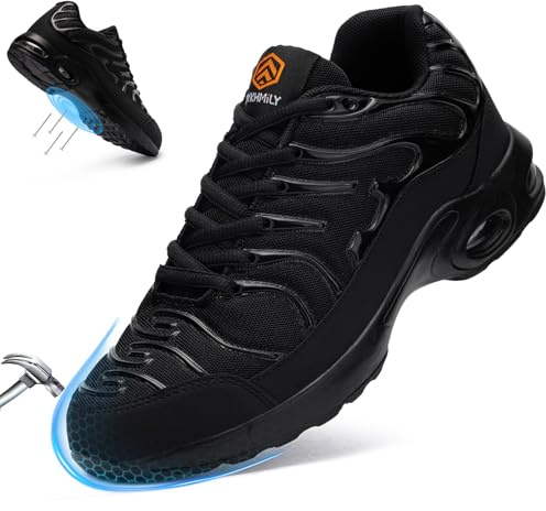 DYKHMILY Safety Trainers Steel Toe Cap Mens Comfortable Work Trainers Lightweight Safety Shoes Construction Work Footwear Puncture Proof (Black,7UK/41EU)