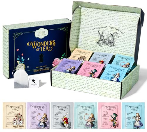 Alice’s Adventures in Wonderland, Wonder of Tea Gift Set, includes 6 Flavors of Tea with Book Quotes and Illustrations, Set of 90