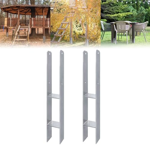 ACXIN 2 stycken H-stolphållare, H-ankare, stolpankare, set i rostfritt stål med beläggning, för fasta installationer utomhus, 101 x 600 mm, 5 mm materialtjocklek