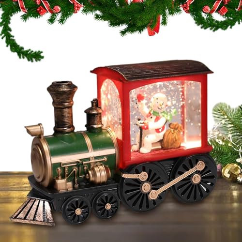 ZONEWD Beleuchteter Weihnachtszug - Exquisite Schneemann-Schneekugel, Weihnachtsmann-Zug-Figur,Innen- und Außendekorationen für Wohnzimmer, Arbeitszimmer, Garten, Auto, Schlafzimmer, Vitrine