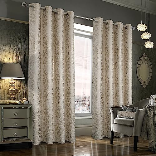 always4u 100% Blickdichter Verdunkelungsvorhang mit Golddruck 2er Set, Gardinen mit Ösen aus Samt, Thermovorhänge für Schlafzimmer Wohnzimmer Küche,Kälteisolierend, Beige,140x245cm