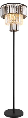 LED Stehlampe Glaskristalle Wohnzimmerlampe Standleuchte 3 flammig, Metall schwarz matt, Kristalle rauch klar, 3x 7W 806lm warmweiß, DxH 40x180 cm