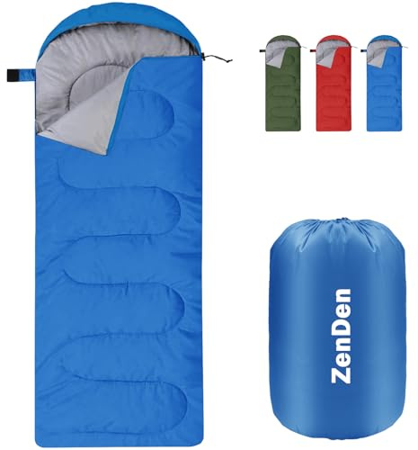 ZenDen Sacco a pelo a busta con cappuccio aderente, singolo adulto, 3-4 stagioni, extra caldo, trapuntato, imbottitura isolata da 850 g, impermeabile, leggero, con borsa compatta, per esterni