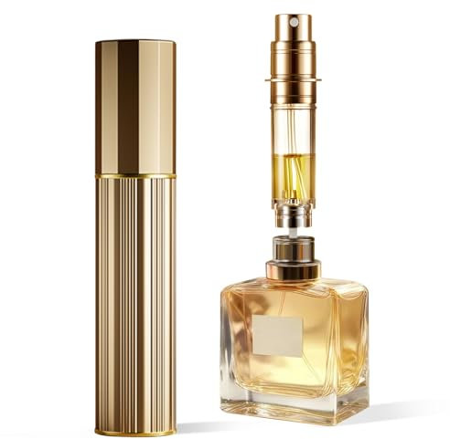 ASADAYS Portable Perfume Atomiser Refillable - 5ml Empty Travel Spray Bottle, Nano Mist, Bottom Filling Mini Atomizer, Pocket Size Cologne Dispenser for Women and Men (Gold, PA)