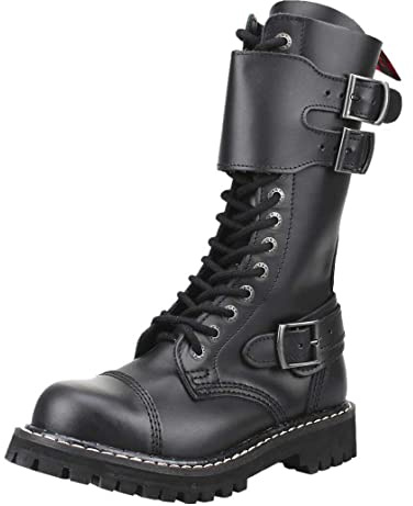 Angry Itch - Bottes en cuir noir à 14 trous avec fermeture éclair et embout en acier EU 36-48, Noir , 41 EU