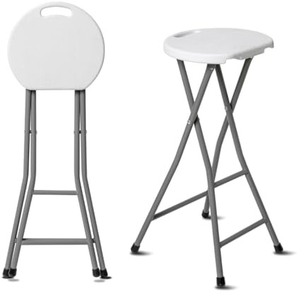 30 Inch Tall Folding Stool Chair | Heavy Duty Plastic Stool Chair | Portable Foldable Bar Height Stools with Handle for Indoor & Outdoor | Bar Stools with Footrest | 300lbs Capacity | White (1)