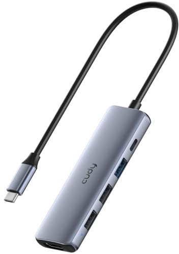 Cudy Hub USB C, Adaptador Multipuerto USB C 5 En 1 con PD 100 W, HDMI 4K, 3 Puertos USB-A, Hub USB Tipo C De Aluminio para MacBook, iPhone 15/16, Galaxy, Surface Go, XPS, iPad, UH405
