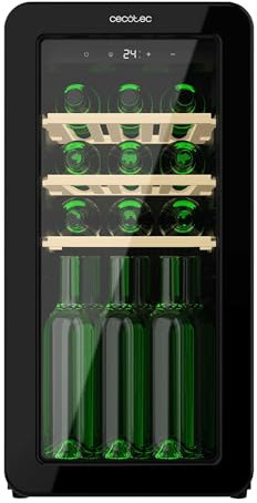 Cecotec Vinoteca 18 Botellas Retro Bolero Grandsommelier Origin 18 Hit Black. Acabado En Negro Con Control Led, Temp. 5-20ºC, Compresor, NoFrost, Estantes Madera, Luz Interior, Ventilación