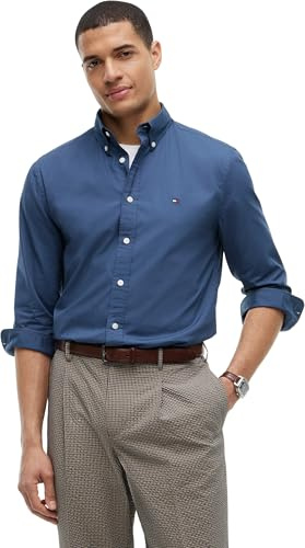 Tommy Hilfiger Uomo Camicia Flex Poplin Solid Regular Fit, Blu (Aegean Sea), XXL