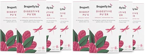 Dragonfly Tea Digestive Pu'er Teabags, (4 x 20/80 Tea Bags) Organic Fermented Pu’er Tea Blend for Gut Health Support, Good Dragon, Individually Wrapped (Pack of 2)