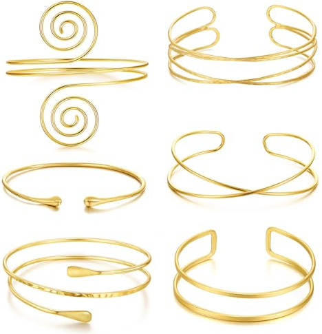 BROCC 6pcs Gold Arm Cuff Bracelet Set for Women Adjustable Coil Swirl Upper Cuff Bracelet Jewelry