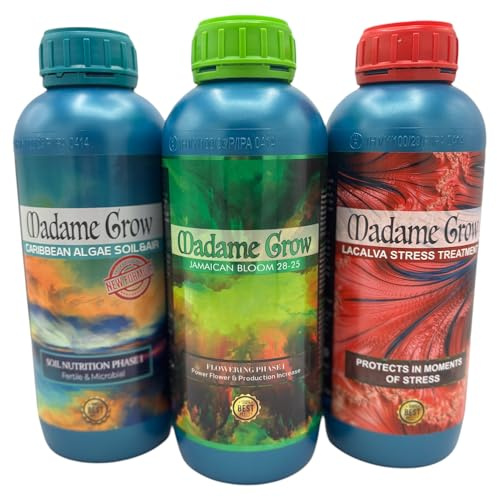MADAME GROW Kit Eco NPK 3 x 500 ml, Jamaican + Lacalva + Caribbean, Abono Plantas, Fertilizante Plantas, Fertilizante Alga, Abono Floración, Nutrición y Energía